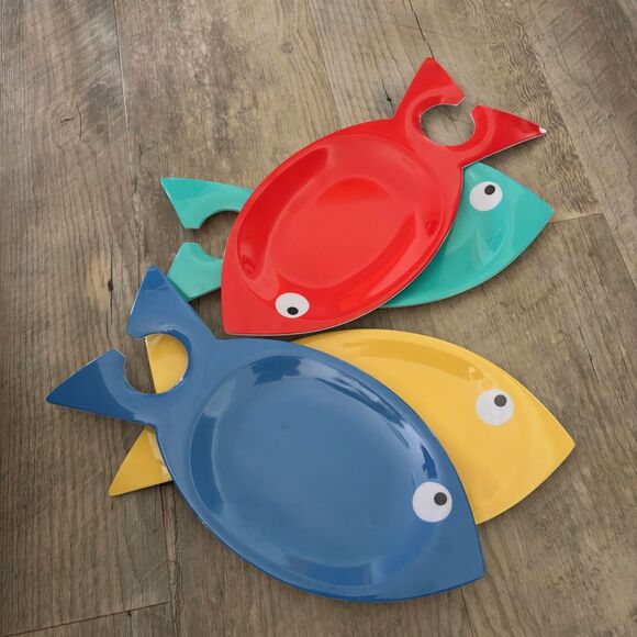 Summer Living Kohl's 2 Sets of 4 Fish Cocktail Party Picnic Plates 8 Plates - Picture 2 of 4